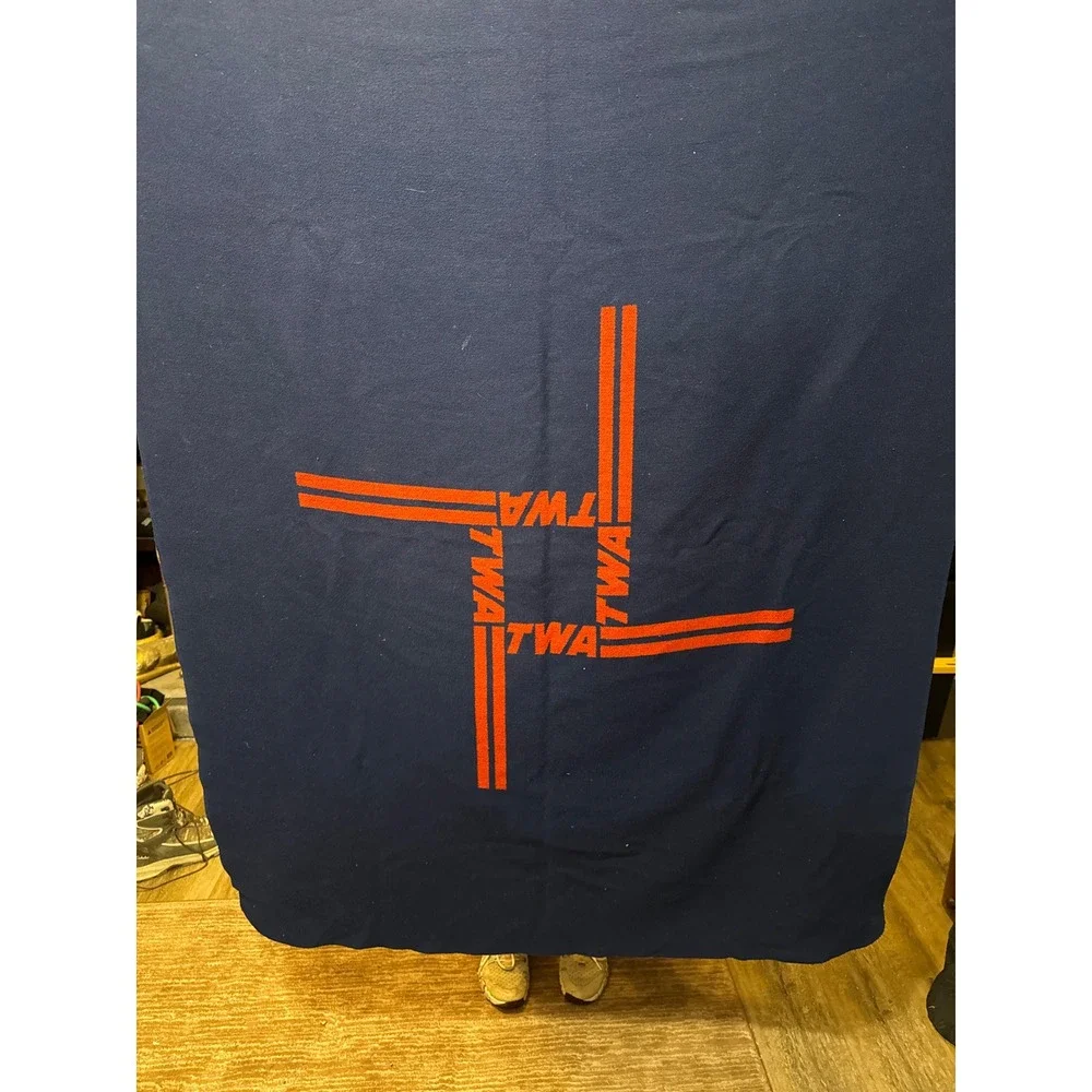 Vintage TWA First Class Blanket Throw Travel Red Blue Acrilan Western Germany‎